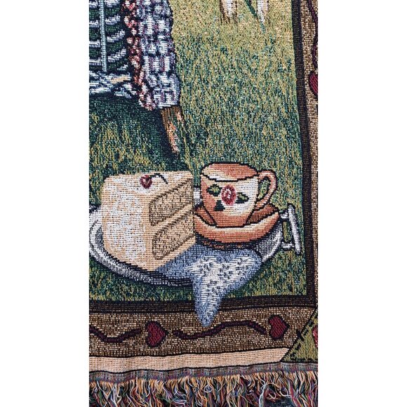 Vintage Boyds Bears & Friends Woven Tapestry Throw Blanket Garden Tea Party MWW - Picture 4 of 10